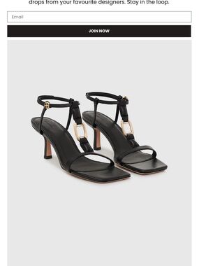 Anine Bing Black Leather T-Strap Mid-Heel Sandals with Gold Hardware